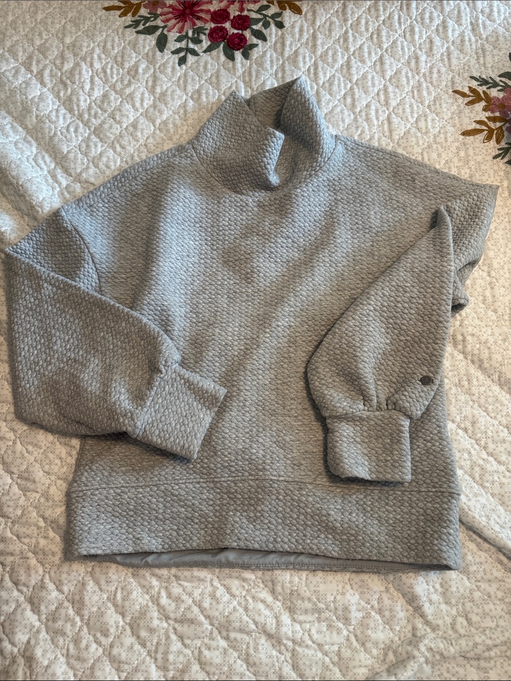 CALIA Quilted Honeycomb Mock Neck Pullover Sweatshirt Gray Size XS